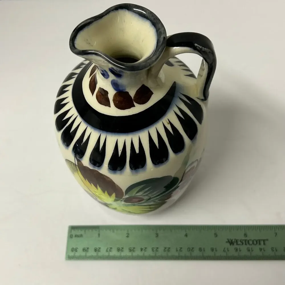 Vintage Signed‎ Tonala Mexican Pottery Hand painted Ceramic Jug